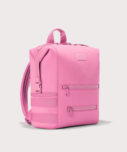 Dagne Dover Large Indi Diaper Backpack in a true bubble gum pink seen from an angle.