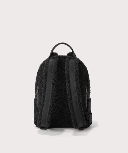 Dakota Small backpack pack in a black Back view. In a Faux Shearling a soft, wool-like plush made with recycled materials