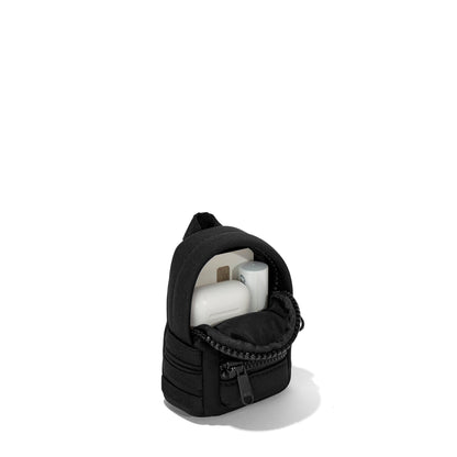 Dagne Dover Dakota Keychain in black unzipped, showing interior.