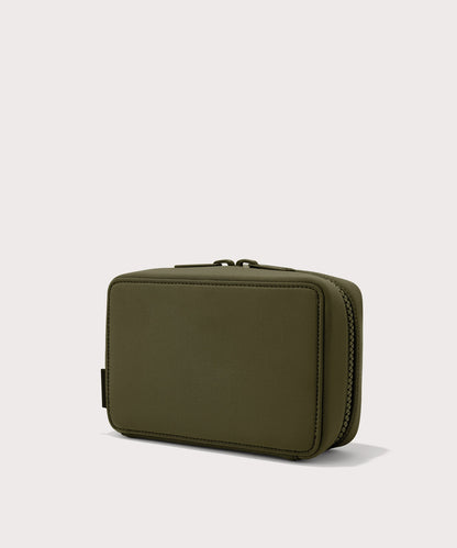 Dagne Dover large Arlo Tech Organizer in dark green seen from an angle.