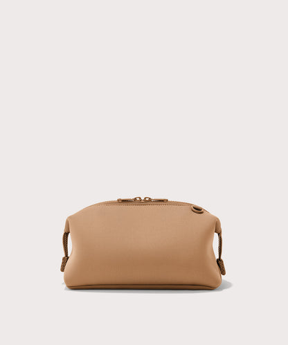 Dagne Dover Large Hunter Toiletry Bag in camel brown seen from the back.