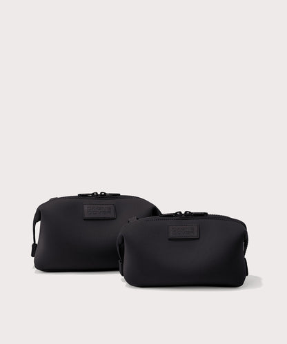 Dagne Dover Small and Large Hunter Toiletry Bags in black.