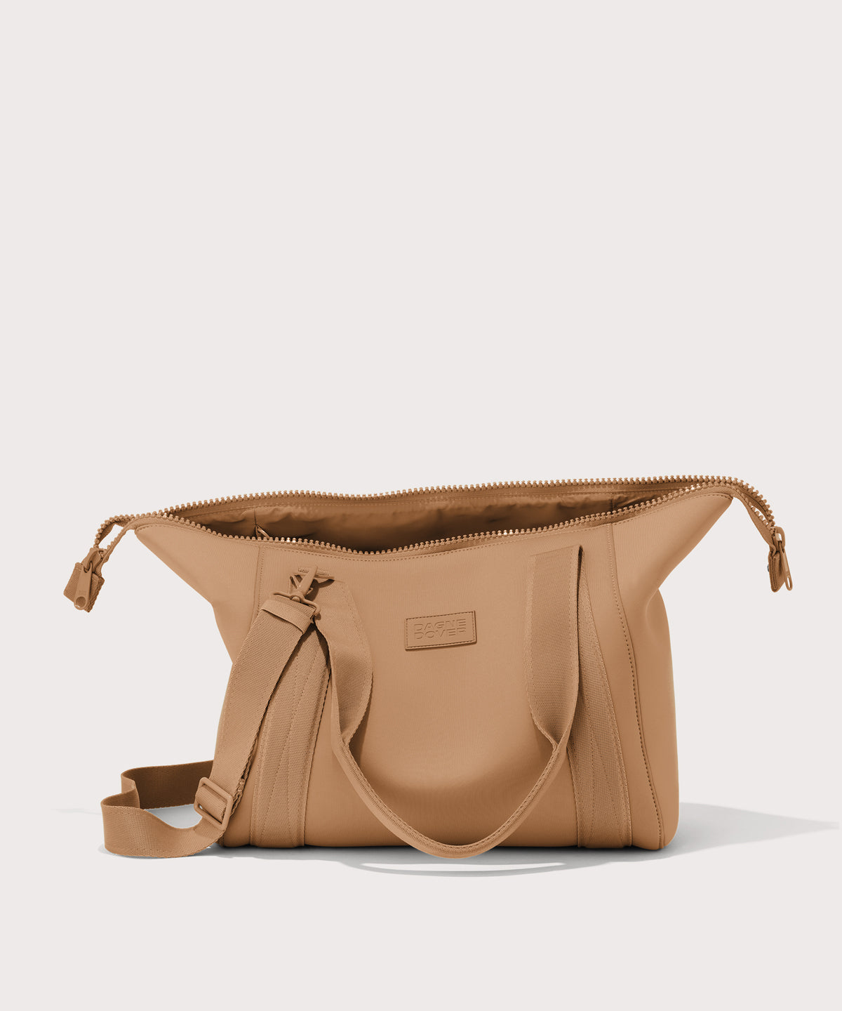 Large Landon Carryall in brown camel unzipped