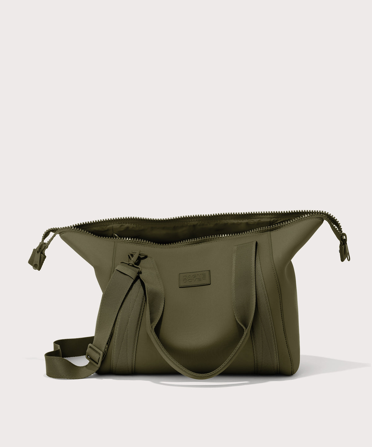 Large Landon Carryall in dark green unzipped