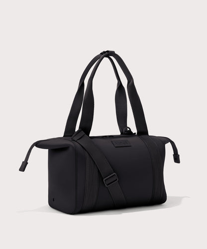 Large Landon Carryall in black with zippers unbuckled
