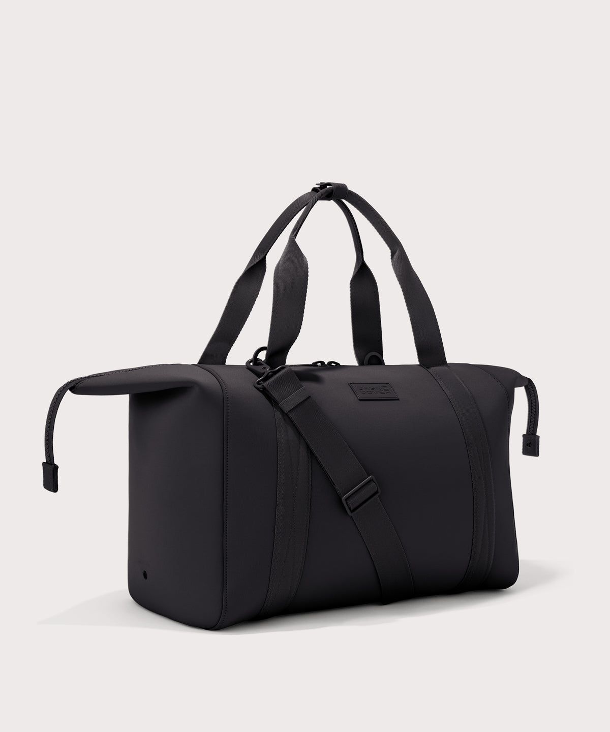 Extra large Landon Carryall in black with zippers unbuckled