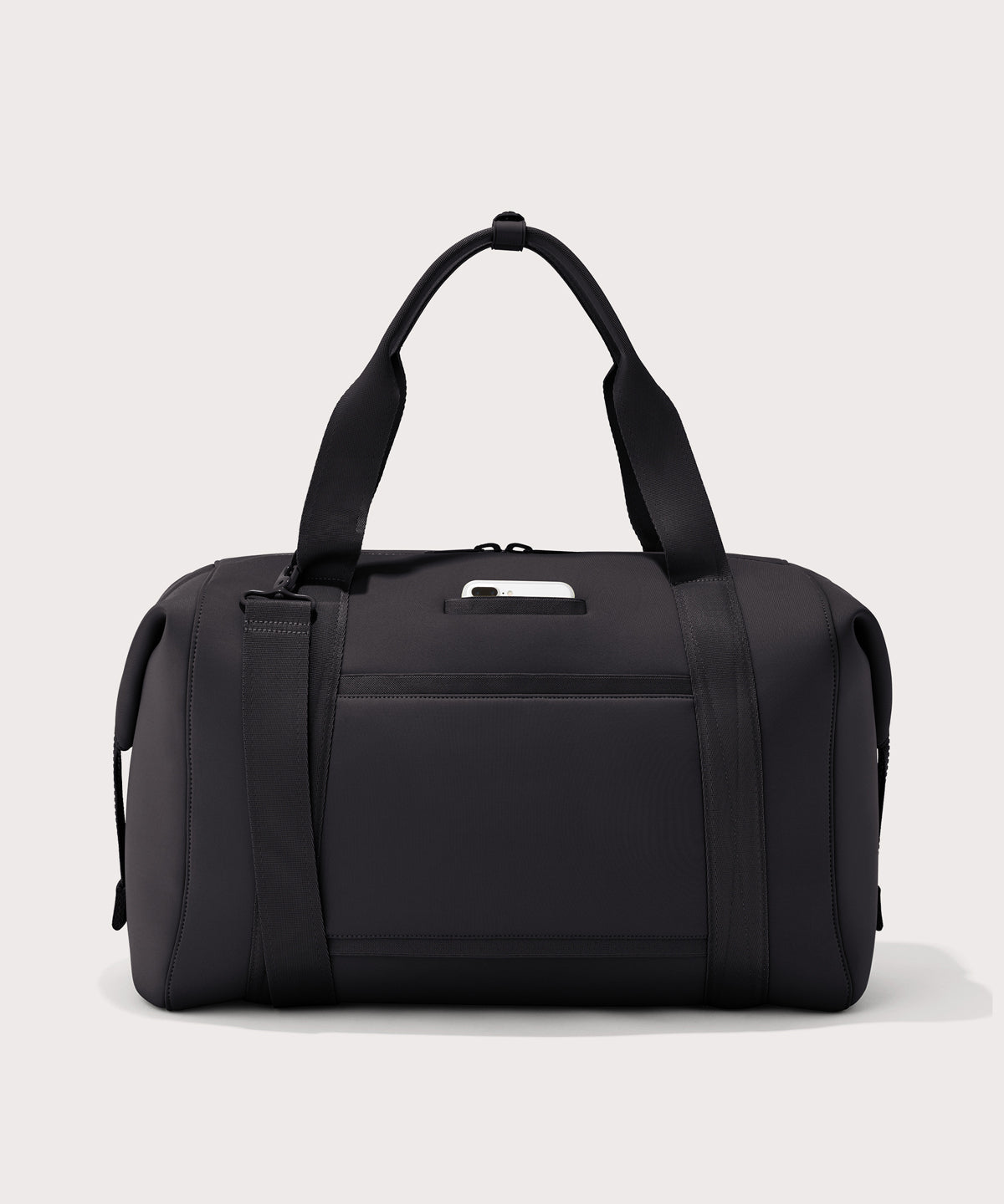Extra large Landon Carryall in black, displaying an exterior phone pocket