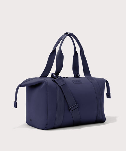 Large Landon Carryall in navy blue with zippers unbuckled