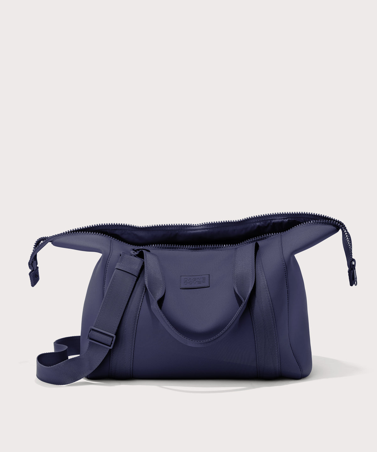 Large Landon Carryall in navy blue unzipped