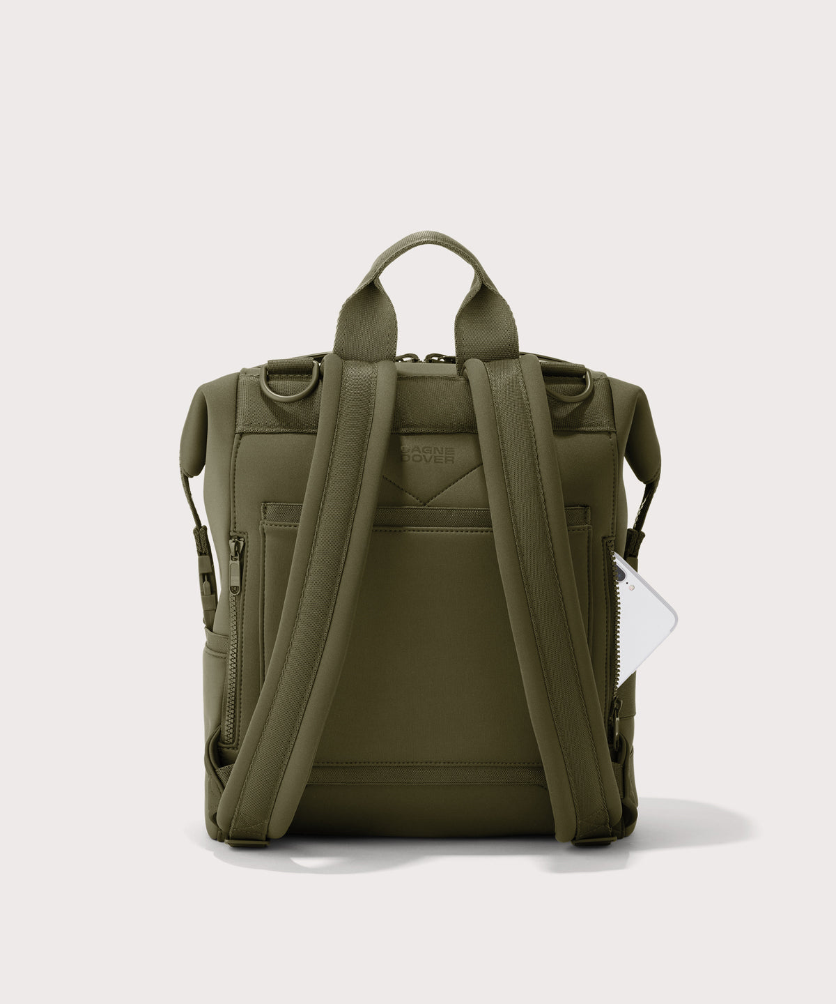Dagne Dover medium Indi Diaper Backpack in dark moss seen from the back