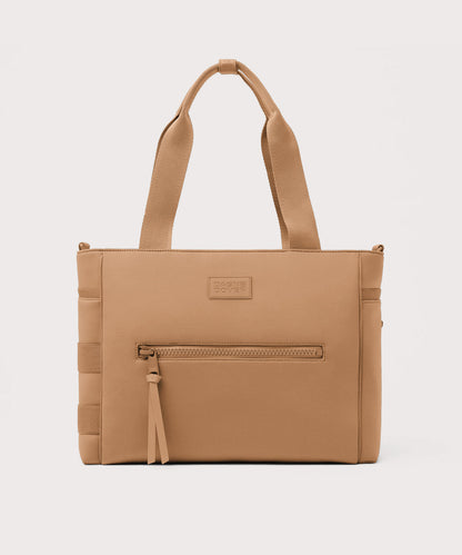 Dagne Dover large Wade Diaper Tote in camel brown with the shoulder strap removed.