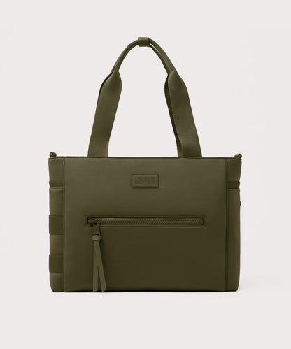 Dagne Dover large Wade Diaper Tote in dark green with the shoulder strap removed.
