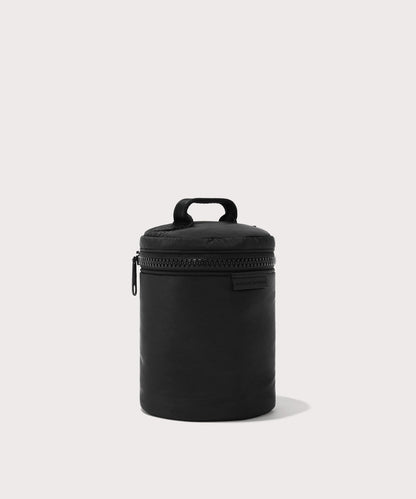 Dagne Dover large Mila Toiletry Pouch in black seen from an angle.