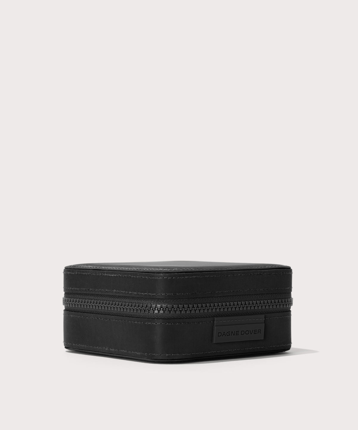 Dagne Dover Large Frankie Jewelry Case in black seen from an angle.