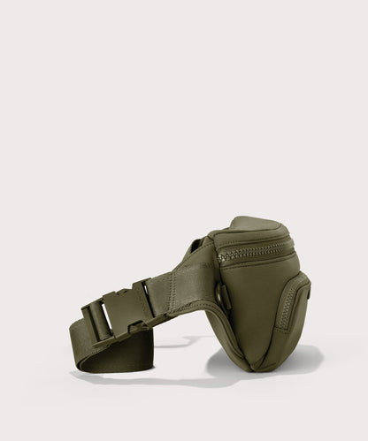 Dagne Dover jax large fanny pack in dark moss seen from an angle.