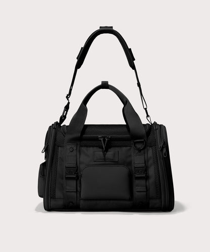 Dagne Dover small Kyoto Pet Carrier in black seen from the front with crossbody strap.