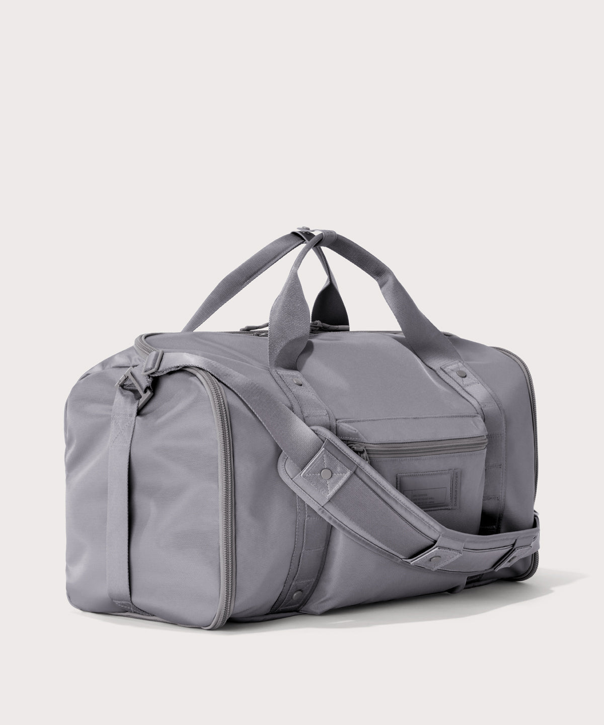 3/4 front view of Monaco garment duffle in a light grey