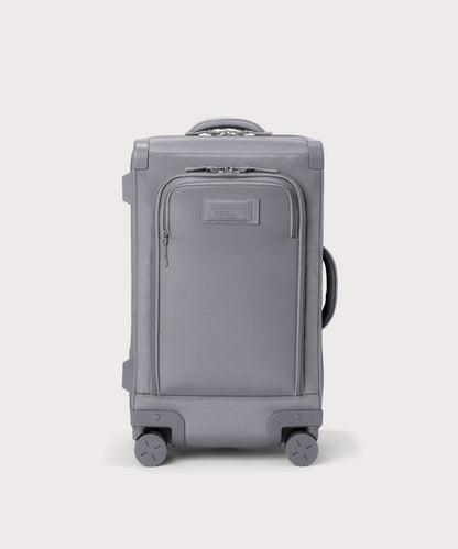 Front view of Seattle carry-on rolling luggage 23.5” in light grey