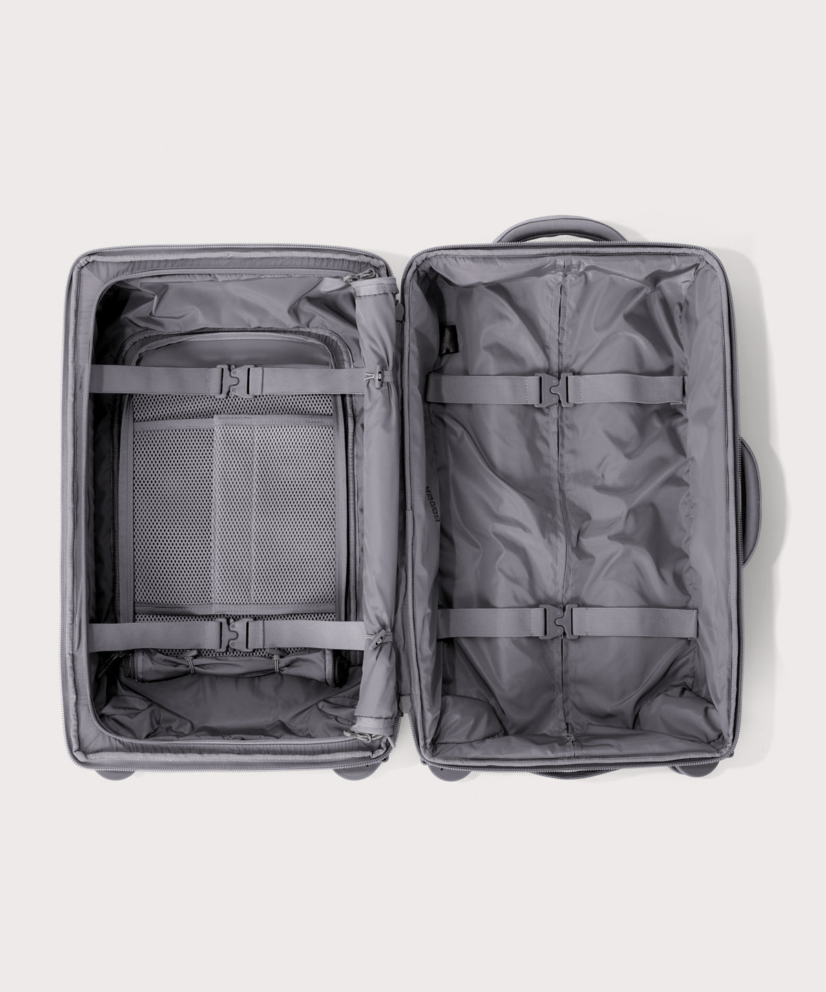 Top down of Seattle carry-on rolling luggage 23.5” in light grey