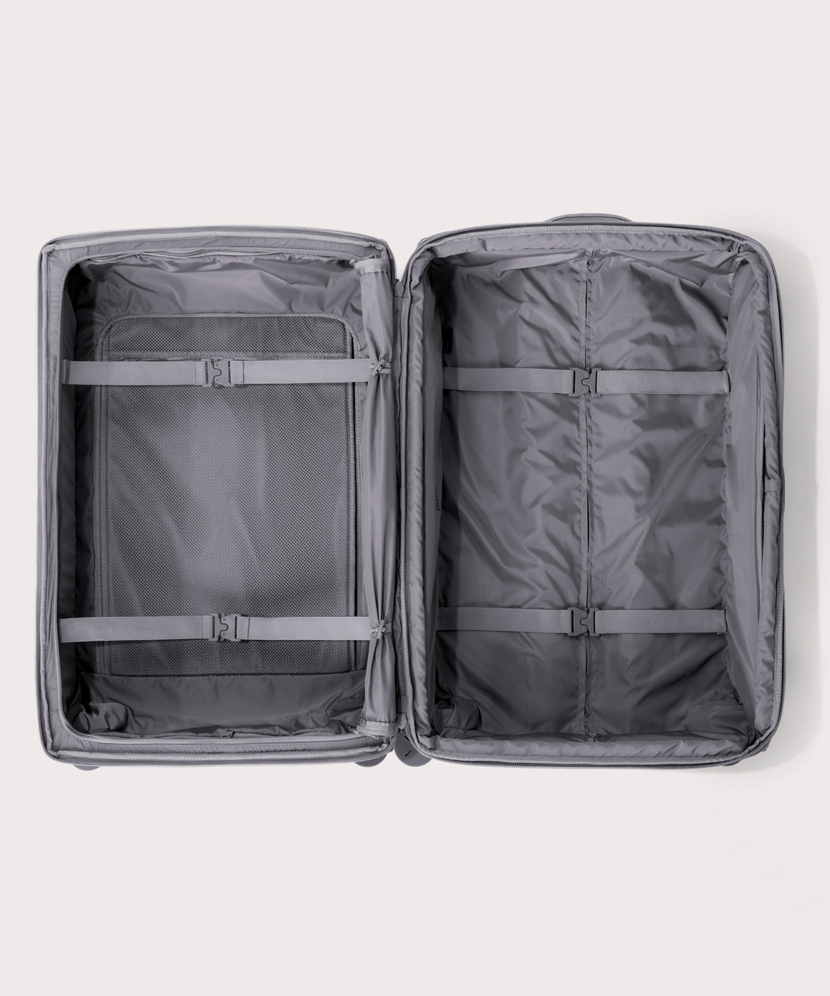 Top down of Sydney checked rolling luggage 28.5” in light grey